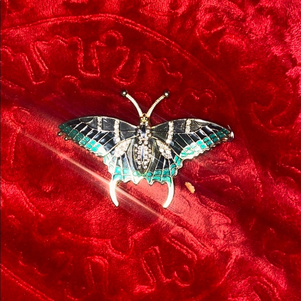 Butterfly jewelry holder with real diamond pendant